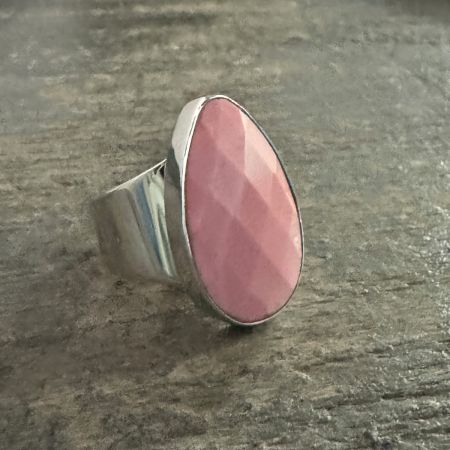 Australian Pink Opal Tear Drop Ring - Size 9