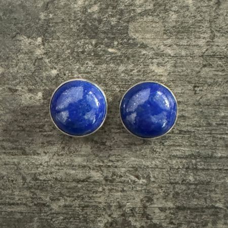 Lapis Button Stud Earrings