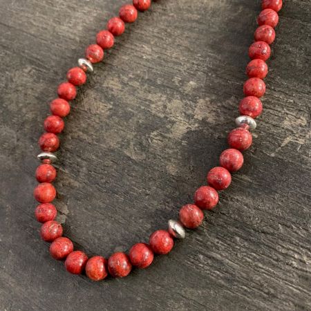 Red Coral and Silver Bead Necklace