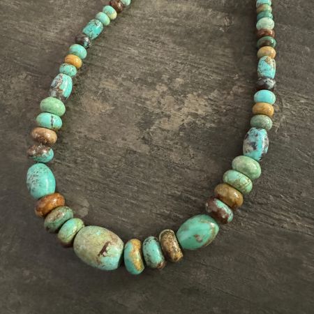 Golden Dragon Mountain Turquoise Barrel Necklace 