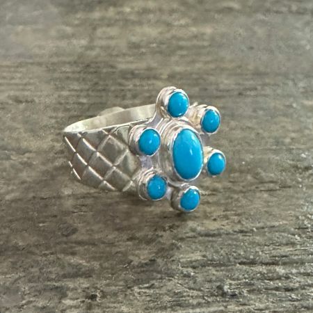 Sleeping Beauty Turquoise Flower Ring - Size 9