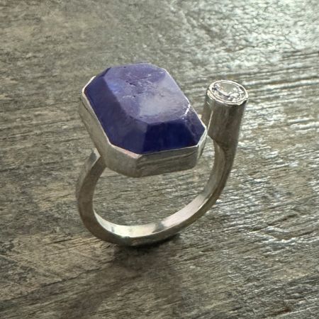 Purple Turquoise and Cz Open Shank Ring - Size 9