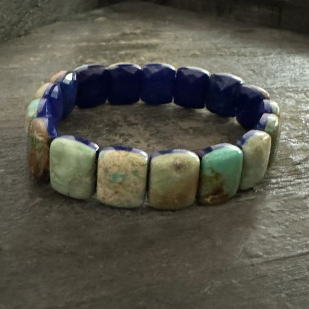 Turquoise Sacred Cloud Mountain & Faceted Lapis Reversible Stretch Bracelet