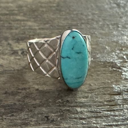Andean Blue Turquoise Oval Ring - Size 7