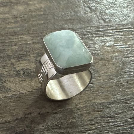 Aquamarine Rectangle Ring - Size 7