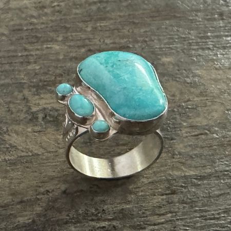 Cloudy Mountain Turquoise Ring - Size 7