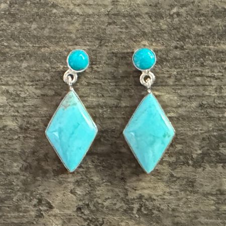 Cloudy Mountain Turquoise "Diamond" Earrings