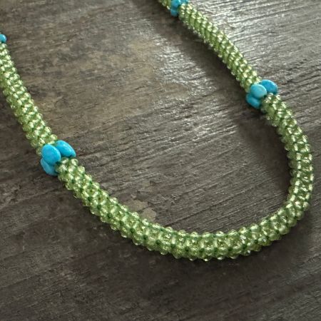 Peridot and Azure Peaks Turquoise Woven Necklace