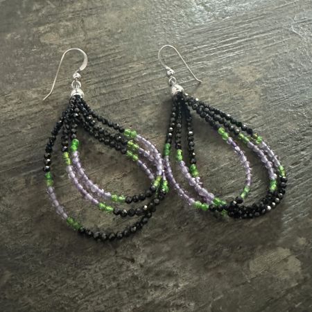 Multi Stone Beaded Hoop Earrings