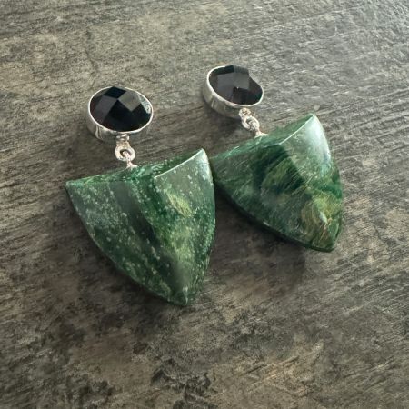 Black Tourmaline & Verdite Earrings