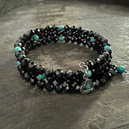 Black Spinel and Chilean Turquoise Coil Bracelet