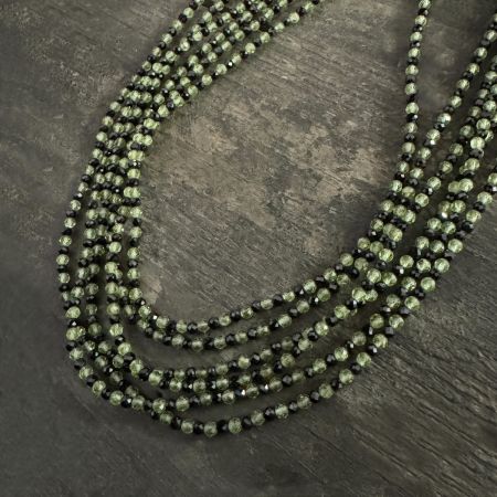 Six Strand Black Spinel & Peridot Necklace