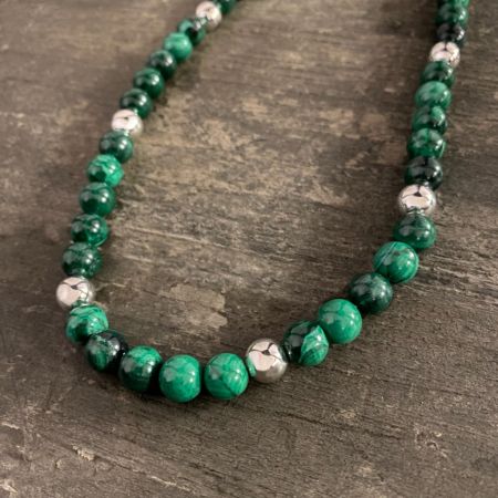 Malachite & Silver Bead Necklace