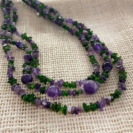 Green Diopside and Amethyst Nested Necklace