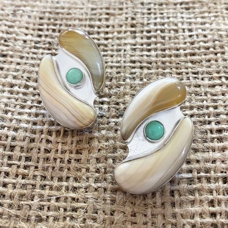 Striped Agate & Green Opal Earrings
