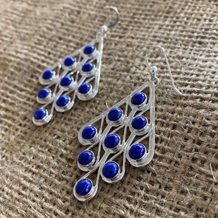 Lapis Peacock Feather Earrings