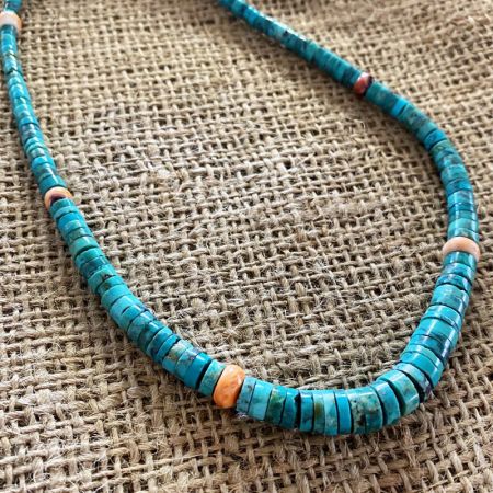 Azure Peaks Turquoise and Spiney Oyster Necklace
