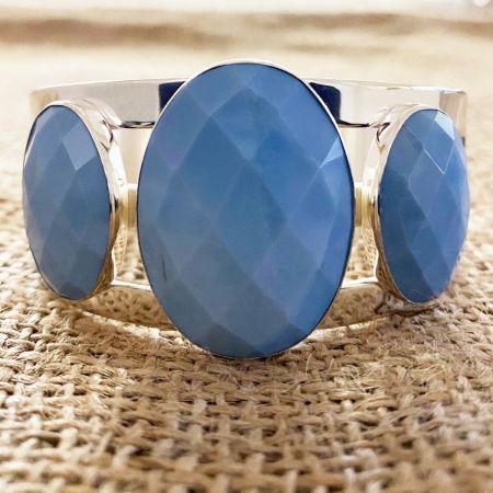 Faceted Dream Blue Opal Oval Cuff