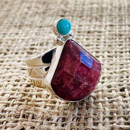 Thulite and Angel Peak Turquoise Ring