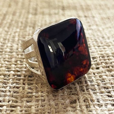 Large Amber Square Ring - Size 6