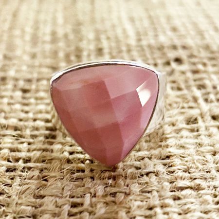 Australian Pink Opal Trillion Ring - Size 7