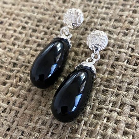 Black Agate Tear Drop Post Earrings