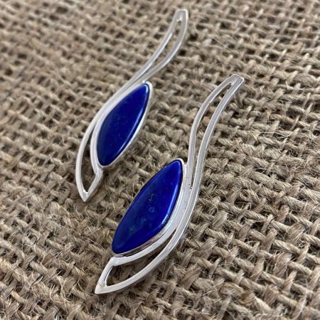 Long Silver and Lapis Earrings