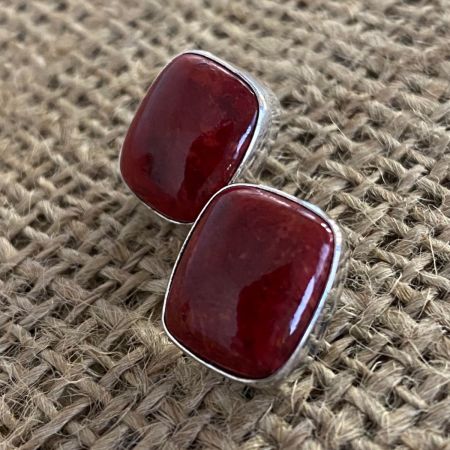 Red Coral Stud Earrings