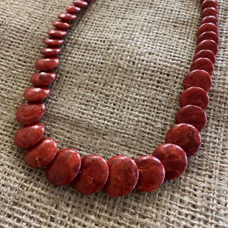 Red Coral Lentil Bead Necklace