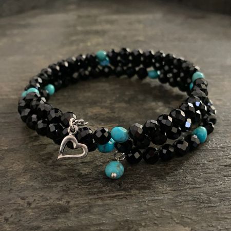 Black Spinel and Chilean Turquoise Coil Bracelet