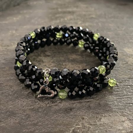 Black Spinel and Peridot Coil Bracelet