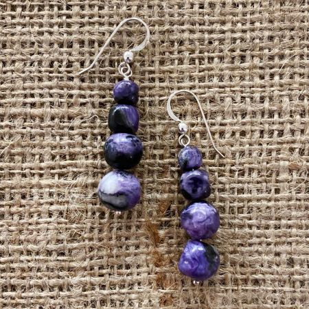 Charoite Beaded Dangle Earrings