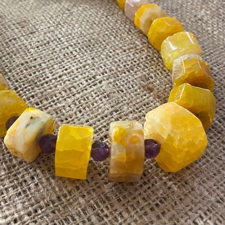 Maple Chalcedony and Amethyst Necklace