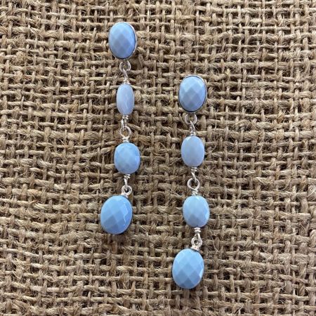 Dream Blue Opal Faceted Beaded Oval Earrings
