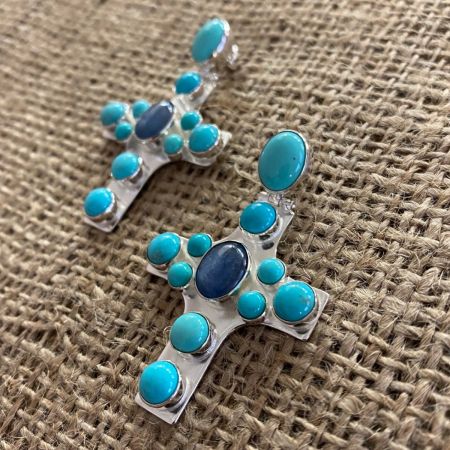 Turquoise and Kyanite Cross Earrings