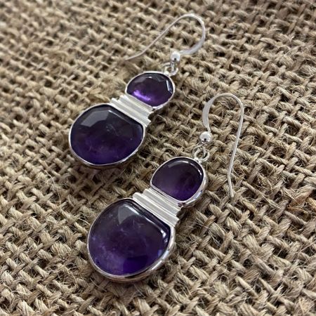 Amethyst Three Quarter Moon Earrings