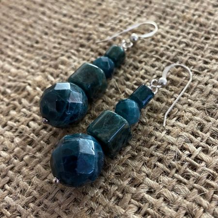 Teal Green Apatite Beaded Earrings