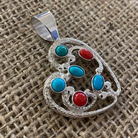 Seven Peaks Turquoise and Coral Pendant