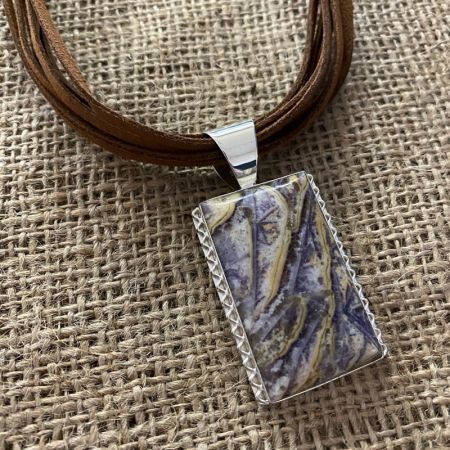 Mongolian Fluorite Pendant and Suede Necklace