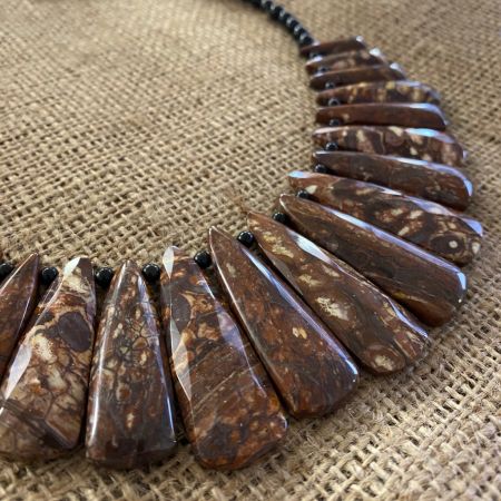 Shitake Stone and Black Agate Necklace