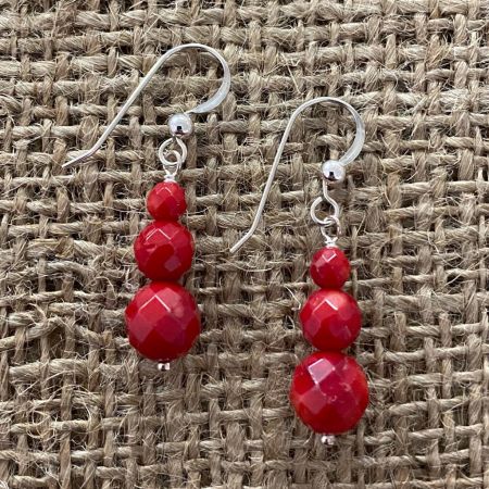 Faceted Red Sea Bamboo Coral Earrings