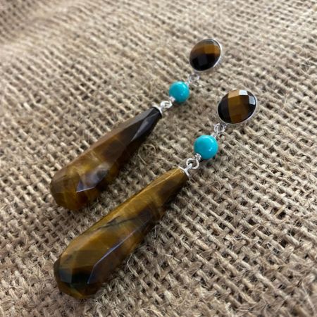 Tiger Eye and Blue Ridge Turquoise Earrings