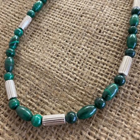 Malachite and Sterling Silver Bead Necklace