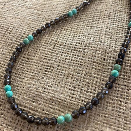 Smoky Quartz and Alicia Green Turquoise Necklace