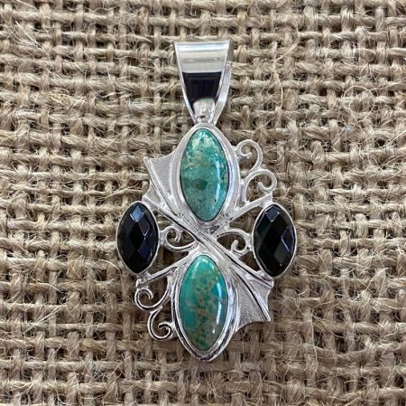 Smoky Quartz and Alicia Green Turquoise Pendant