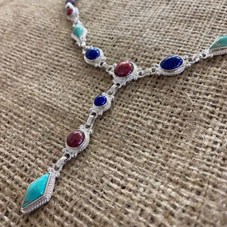 Thulite Turquoise and Lapis Link Necklace