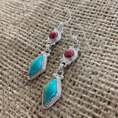 Thulite and Andean Blue Turquoise Earrings