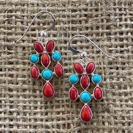 Andean Blue Turquoise and Sea Bamboo Coral Earrings