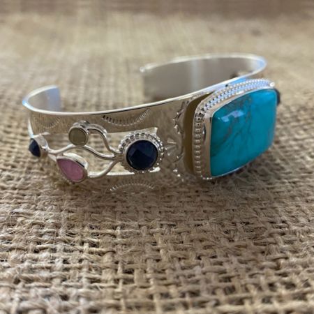 Turquoise and Multi Sapphire Cuff