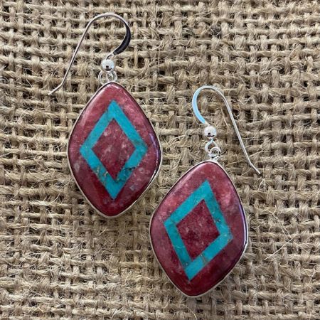Thulite and Turquoise Dangle Earrings